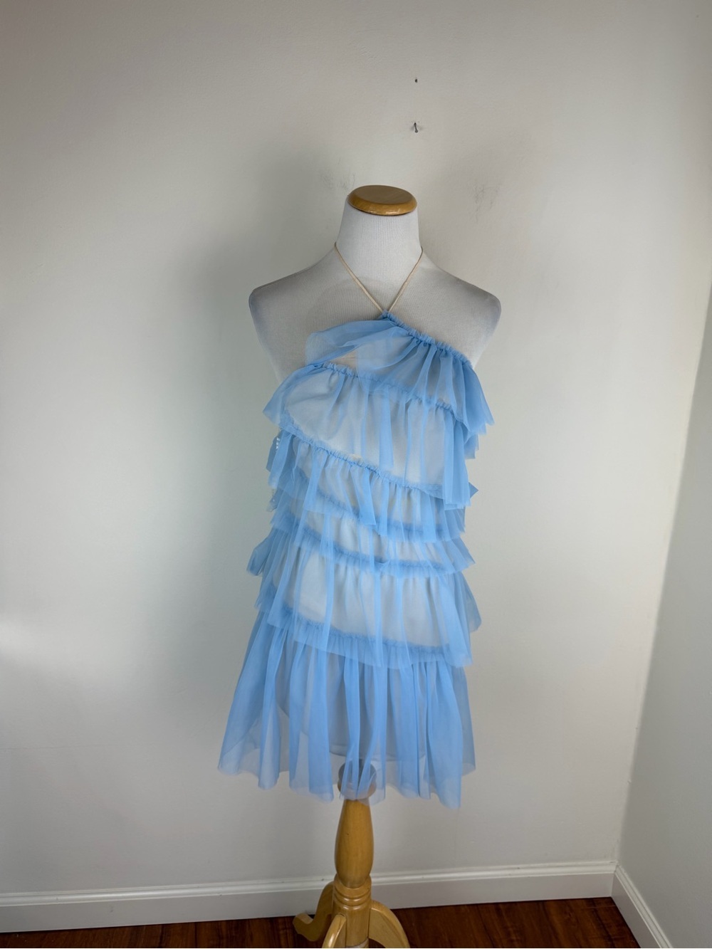 The Bar Lou Dress in Azure Ruffle Halter Blue size 2 - Picture 4 of 10